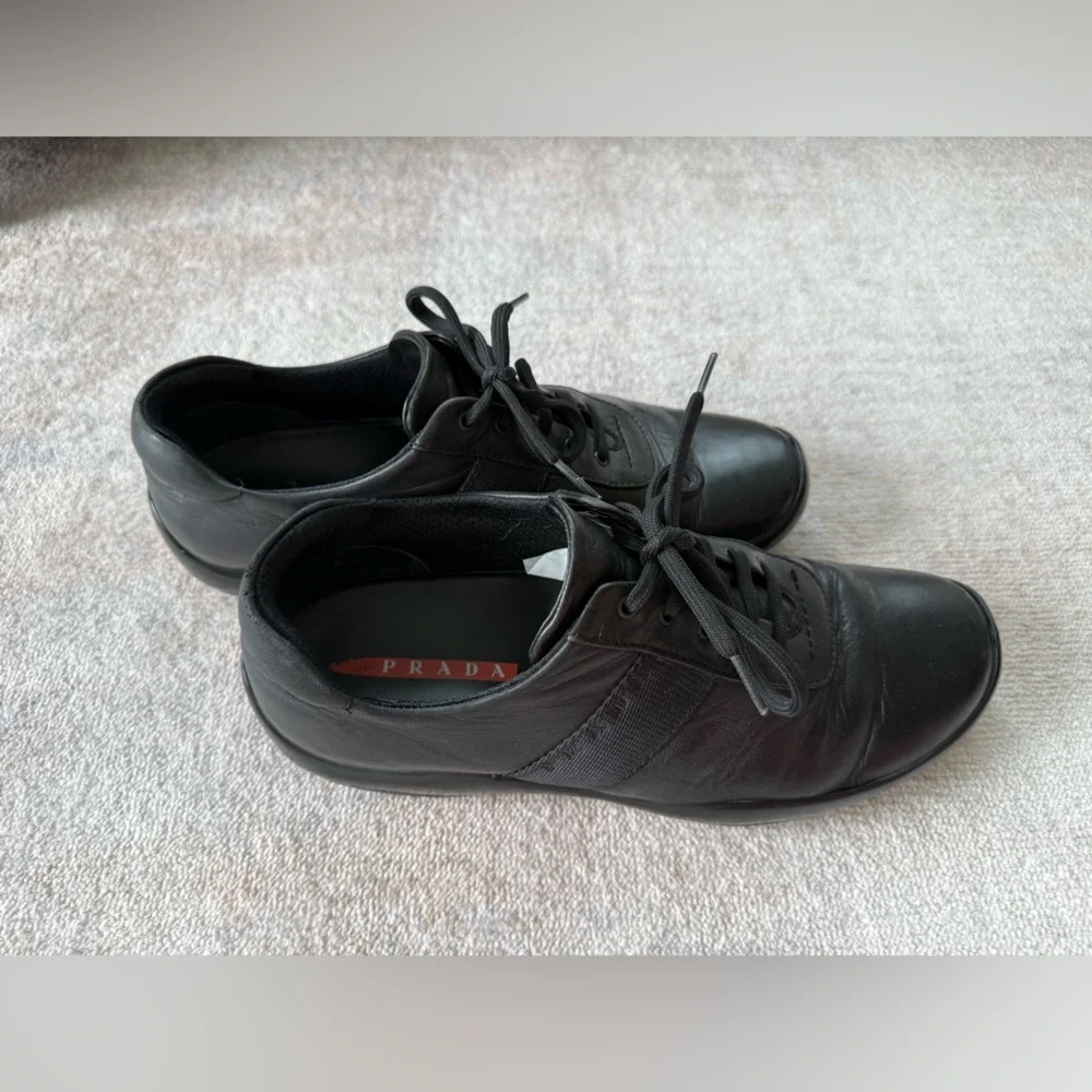 Prada Men’s Leather Sneakers (Black – Linea Rossa) - Picture 11 of 13